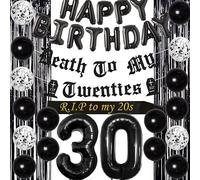 Decorazioni per il 30° compleanno per lui La sua morte nera ai miei vent'anni Banner, Rip to My 20s Sash, Palloncino numero 30, Tenda di alluminio per forniture per feste di trentesimo compleanno