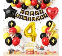 Decorazioni per il 4° compleanno per ragazzi, palloncino di compleanno per bambini con numero 4 stampato rosso, nero, giallo, palloncini per torta per ragazzi e ragazze, decorazione per feste di