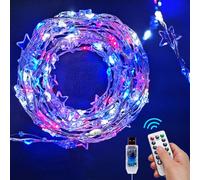 Decorazioni per il 4 luglio, luci a stella rosse, bianche e blu, 48 LED, luci patriottiche con timer e telecomando, per il giorno dell'indipendenza, giorno commemorativo, bandiera, giorno 4 luglio