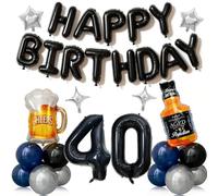 Decorazioni per il 40° compleanno da uomo, 41 pezzi con numero 40, palloncini neri e blu, kit di birra per whisky, forniture per feste