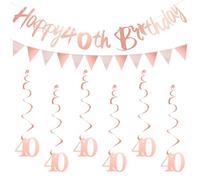Decorazioni per il 40° compleanno in oro rosa Happy 40th Birthday Banner appeso vortici filanti triangolo bandiera bandierina per donne e uomini forniture per feste
