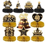 Decorazioni per il 40° compleanno per donne e uomini, 17 pezzi nero e oro, centrotavola a nido d'ape, decorazione per feste di compleanno Happy 40 anni