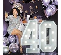Decorazioni per il 40° compleanno per donne e uomini: numeri grandi da 0,9 m, decorazione per feste per 40° anniversario di matrimonio, grande numero per palloncini luminosi, in cartone, mosaico, arco