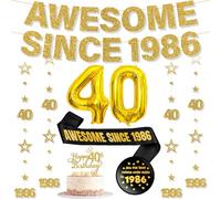 Decorazioni per il 40° compleanno uomini donne - 11 pezzi nero oro glitter impressionante dal 1986 ghirlanda da appendere fascia topper per torta distintivo 40 palloncini in lamina per 40 anni