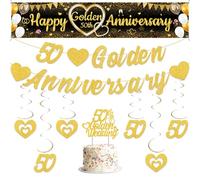 Decorazioni per il 50° anniversario di diserbo - Golden 50 Banner Happy Banner Glitter Hanging Swirl, decorazione per torta adatta per 50° anniversario festa di nozze d'oro