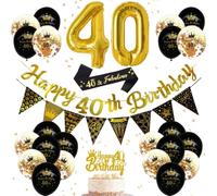 Decorazioni per il 50° compleanno per donne e uomini, forniture per feste nere e dorate con striscione di buon compleanno, palloncini con numeri dorati da 32 pollici, palloncini coriandoli, fascia
