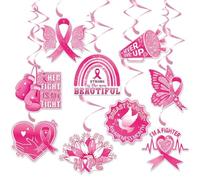 Decorazioni per il cancro al seno da appendere, 9 pezzi, decorazioni per soffitto per la sensibilizzazione sul cancro al seno, non rinunciare mai a vortici filanti nastro rosa, decorazioni per ottobre