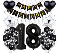 Decorazioni per il diciottesimo compleanno di palloncini,Compleanno nero Ragazzo di 18 anni,Decorazione per feste in bianco e nero,Ragazza di 18 anni,Compleanno in argento Ragazza di 18 anni,18. Decor