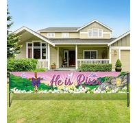 Decorazioni per il giorno di Pasqua con scritta in inglese "He is Risen", grande sfondo in tessuto per la festa di Pasqua per Gesù Pasqua Primavera Decorazioni per feste (200 x 40 cm)