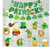 Decorazioni per il giorno di San Patrizio, Happy St Patrick's Day e Shamrock Banner fortunato irlandese da appendere vortici bandiera irlandese decorazione soffitto parete tavolo decorazione per casa