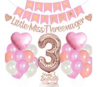 Decorazioni per il terzo compleanno per ragazze rosa e oro rosa con scritta "Happy Birthday" (lingua italiana non garantita)