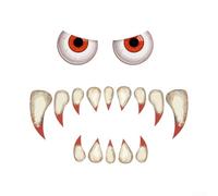 Decorazioni per il viso di Halloween, 16 pezzi, con grandi occhi inquietanti e zanne per uso esterno su varie superfici per migliorare l'atmosfera spettrale della festa di Halloween