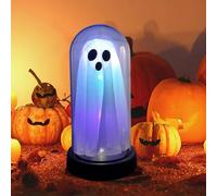 Decorazioni per interni a forma di fantasma di Halloween, grazioso fantasma con luce, cupola di vetro per casa, cucina, mensola del tavolo, decorazione per feste di Halloween (blu)