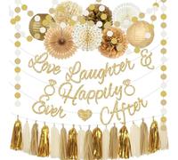Decorazioni per la doccia nuziale, decorazioni per addio al nubilato, color champagne-oro, include Love Laughter e Happily Ever After Banner per matrimoni, addio al nubilato, addio al nubilato