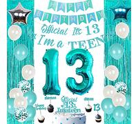 Decorazioni per la festa del 13esimo compleanno per ragazze Teal - Le decorazioni per il 13esimo compleanno includono banner Ghirlanda Torta Cupcake Topper Frangia Tenda Numero 13 Palloncino