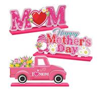 Decorazioni per la festa della mamma - Set di 3 pezzi di decorazione per la mamma con design speciale, decorazioni in legno per la casa con cuore, centrotavola per scaffali, soggiorno e