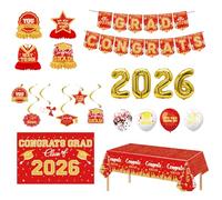 Decorazioni per la laurea 2026 Set da 7 pezzi per feste con banner e palloncini sullo sfondo per le decorazioni della classe 2026, rosso e dorato