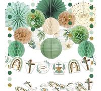 Decorazioni per la Prima Comunione, decorazioni per il battesimo dei bambini, kit di decorazioni religiose verde salvia per cerimonie di battesimo e Prima Comunione