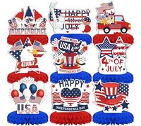 Decorazioni per la tavola del 4 luglio, centrotavola a nido d'ape, 9 pezzi, decorazioni patriottiche per feste, colore rosso, bianco e blu, decorazione da tavolo 3D per il giorno dell'indipendenza