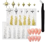 Decorazioni per nail art a forma di stella 3D, color oro e argento, 750 pezzi, in metallo, per donne e ragazze, per manicure professionale fai da te su unghie naturali o artificiali