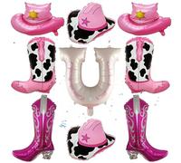 Decorazioni per palloncini per feste a tema cowgirl occidentale, 9 pezzi, rosa occidentale, cappelli e stivali a tema cowgirl pastello, palloncini in lamina per ragazze, cowboy, baby shower