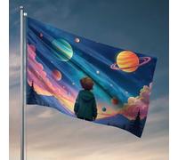 Decorazioni per porta della camera da letto, bambino che guarda i pianeti colorati nel cielo bandiera accessori per la stanza da uomo bandiere da uomo (60 x 90 cm)