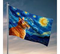 Decorazioni per porta della camera da letto, gatto che guarda Van Gogh, notte stellata, bandiera del cielo, decorazione per uomo, bandiere per dormitori, 120 x 180 cm