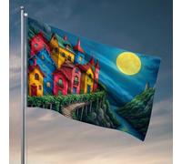 Decorazioni per porta della camera da letto, magico villaggio notturno vicino al fiume, decorazioni esterne per cortile, camera da letto, decorazione per uomo (152 x 244 cm)