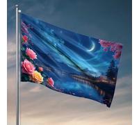 Decorazioni per porta della camera da letto, motivo: notte magica vicino al lago con fiori, bandiera per la stanza, accessori per la stanza da uomo, 120 x 180 cm