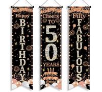 Decorazioni per porta per 50° compleanno, 3 pezzi, nero, oro rosa, cinquanta favoloso, buon 50° compleanno, Cheers to 50 anni, 1,2 x 0,3 m, cartello per portico per lei 50 anni, per donne di 50 anni