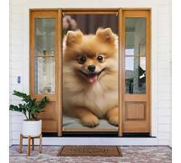 Decorazioni per porte 80 x 180 cm, carino cane pomerania banner sfondo stagionale portico porta segno foto sfondo decorazione per feste per interni ed esterni giardino appeso banner