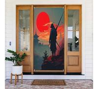 Decorazioni per porte - Cool Classic Samurai Moon Print No.25 Primavera Estate Striscione per porta anteriore, Autunno Inverno Segnale Copertura Banner Appeso Sfondo per esterni Interni Eve