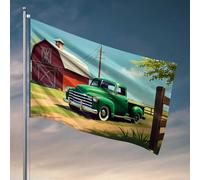 Decorazioni per porte della camera da letto, camioncino verde vintage davanti al fienile rosso, bandiera decorativa per uomo bandiere grotte per dormitori (120 x 180 cm)