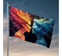 Decorazioni per porte della camera da letto, fuoco e ghiaccio: una bandiera colorata per esterni, decorazione per camera da letto da uomo (152 x 244 cm)