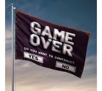 Decorazioni per porte della camera da letto, motivo: "Game Over: Continue or Exit?", bandiera per bar, grotta, divertente, decorazione per esterni (152 x 244 cm)