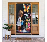 Decorazioni per porte - graziosa stampa botanica con farfalla n. 1217 striscione per porta primaverile estate per davanti, cartello autunnale invernale da appendere per esterni e interni, decorazione