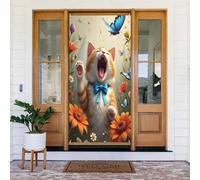 Decorazioni per porte - Graziosa stampa con farfalla e gatto n. 1232 striscione per porta autunnale invernale per davanti, per primavera ed estate, sfondo da appendere per esterni e interni