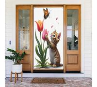 Decorazioni per porte - Graziosa stampa con farfalla e gatto n. 39 striscioni per porte primaverili ed estive, per la parte anteriore, per autunno e inverno, sfondo da appendere per esterni e interni
