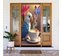 Decorazioni per porte - graziosa stampa con farfalla e pappagallo n. 1236 striscione per porta primaverile estate per davanti, autunno inverno, cartello da appendere per esterni e interni, decorazione