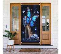Decorazioni per porte - moderna stampa farfalla cobalto n. 204 striscioni per porta primavera estate per davanti, autunno inverno, cartello da appendere per esterni e interni, decorazione da parete