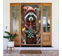 Decorazioni per porte - Primavera Estate Simpatica stampa natalizia con procione n. 47 striscioni per porta per davanti, cartello invernale autunnale, sfondo da appendere per esterni e interni