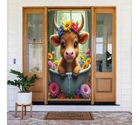 Decorazioni per porte - Simpatica stampa a tema balneazione vitello n. 10 striscioni per porte autunnali invernali per davanti, per primavera ed estate, sfondo da appendere per esterni e interni