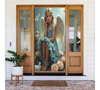 Decorazioni per porte - Simpatica stampa con angelo n. 58, striscioni per porte autunnali e invernali, per la primavera, l'estate, da appendere, per esterni e interni, decorazione da parete, 1,8 x 0,9