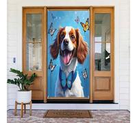 Decorazioni per porte - Simpatica stampa con farfalla e cane n. 566 striscioni per porta primaverile estate per davanti, cartello autunnale invernale, sfondo da appendere per esterni e interni