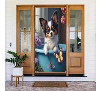 Decorazioni per porte - Simpatica stampa con farfalla e cane n. 610 striscioni per porte primaverili ed estive, per la parte anteriore, per autunno e inverno, sfondo da appendere per esterni e interni