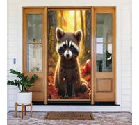 Decorazioni per porte - Simpatica stampa con procione luce solare n. 10 striscioni per porta primaverile estate per davanti, cartello autunnale invernale da appendere per esterni e interni