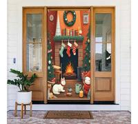 Decorazioni per porte - Simpatica stampa del camino in stile cartone animato n. 4 striscioni per porte autunnali e invernali per davanti, per primavera ed estate, sfondo da appendere per esterni e