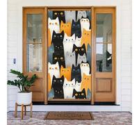 Decorazioni per porte - Simpatica stampa multicolore con gatto autunno inverno striscione per porta anteriore, copertura per cartello primaverile estivo da appendere per esterni e interni, decorazione