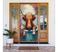 Decorazioni per porte - Simpatica stampa toro cacao n. 154 striscione per porta primaverile estate per davanti, cartello autunnale invernale da appendere per esterni e interni, decorazione da parete