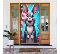 Decorazioni per porte - Simpatico coniglietto grigio talpa n. 15 striscioni per porte autunnali e invernali, per la primavera e l'estate, sfondo da appendere per esterni e interni, decorazione da